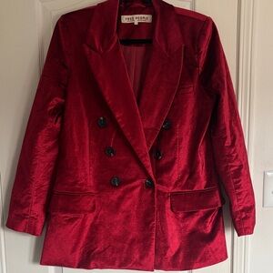 Free People Deep Red Velvet Double-Breasted Blazer